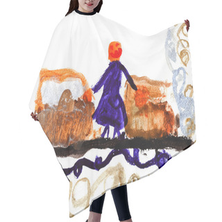 Personality  Child's Drawing - Woman On Train Station Hair Cutting Cape