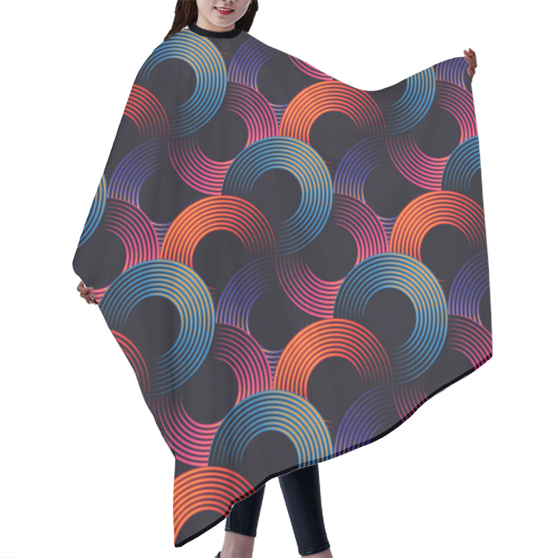 Personality  Colorful optical illusion, seamless pattern of metallic linear rings. hair cutting cape