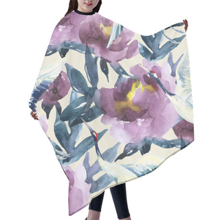 Personality  Hand Painted Watercolor Peonies And Crane Birds Hair Cutting Cape