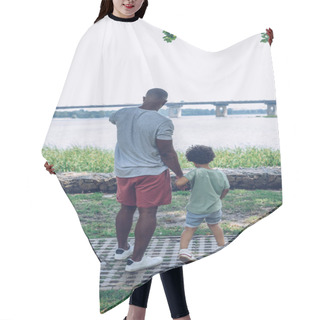 Personality  Back View Of African American Father And Son Looking At River While Walking In Park Hair Cutting Cape