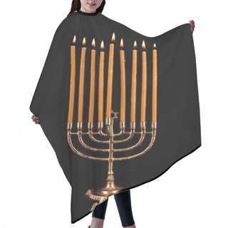 Personality  Hanukkah Menorah With Candles Isolated On Black Hair Cutting Cape