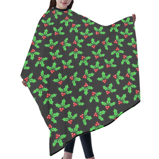 Personality  Holly Berries Seamless Pattern Color On Black Hair Cutting Cape