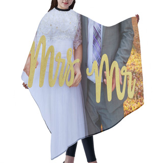 Personality  The Bride And Groom With The Words Mr. Mrs. Hair Cutting Cape