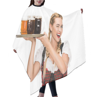 Personality  Winking Waitress With Beer Glasses Hair Cutting Cape
