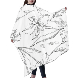 Personality  Vector Iris Floral Botanical Flowers. Black And White Engraved I Hair Cutting Cape