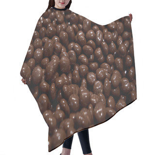 Personality  Almonds In Chocolate Glaze. Nuts In Milk Chocolate. Brown Jelly Beans Dragee Background. Candy Shop. Hair Cutting Cape