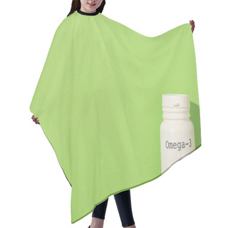 Personality  Top View Of Container With Omega-3 Lettering On Green Background Hair Cutting Cape