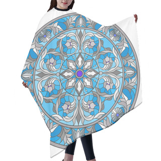Personality  Illustration In Stained Glass Style, Round Mirror Image With Floral Ornaments And Swirls Hair Cutting Cape