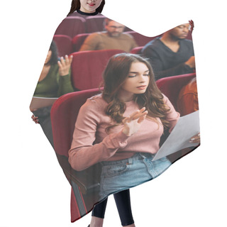 Personality  Multiethnic Actors And Actresses Reading Scripts On Seats In Theatre Hair Cutting Cape