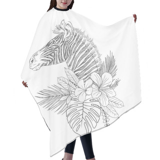 Personality  Zebra With Tropical Flowers Hand Drawn Sketch Hair Cutting Cape