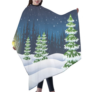 Personality  Cartoon Of Winter Night Background With Pine Trees And Street Lamp At Night Hair Cutting Cape