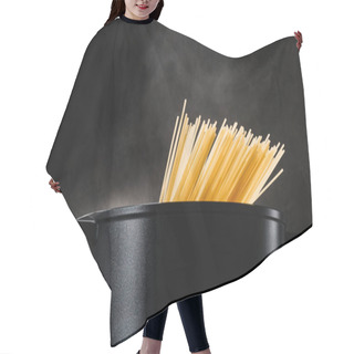 Personality  Spaghetti Boiling In Black Pan On Dark Background Hair Cutting Cape