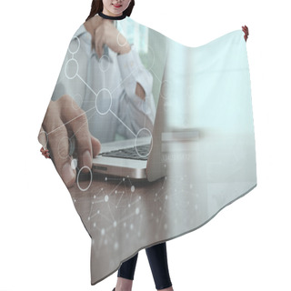 Personality  Businessman Hand Working With Modern Technology And Digital Laye Hair Cutting Cape