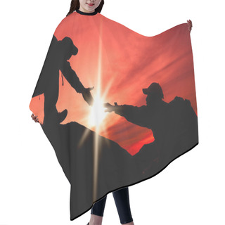 Personality  Silhouette Of Helping Hand Between Two Climber Hair Cutting Cape