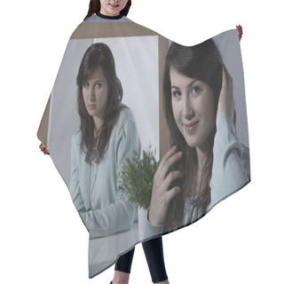 Personality  Woman With Psychiatric Disorder Hair Cutting Cape