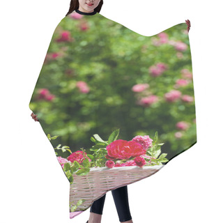 Personality  Basket With Roses On A Garden Table Hair Cutting Cape