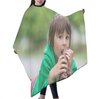 Personality  Funny Little Boy Playing With Car Of Chocolate, Outdoor Hair Cutting Cape
