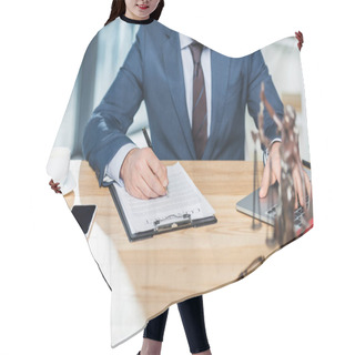 Personality  Lawyer With Contract At Workspace Hair Cutting Cape