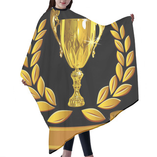 Personality  Vector Set Winning Success Gold Cup, Laurel Wreath And A Shiny R Hair Cutting Cape