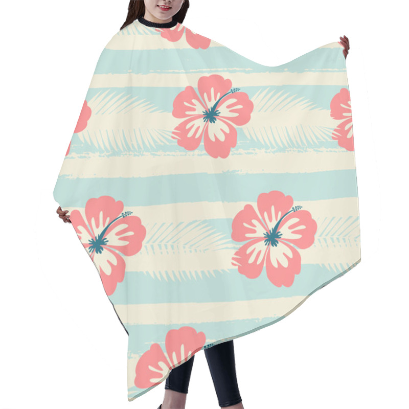Personality  Hibiscus Flowers And Stripes Seamless Pattern Hair Cutting Cape