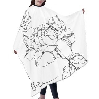 Personality  Vector Black And White Rose With Leaves Illustration Element Hair Cutting Cape