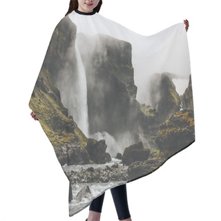 Personality  Beautiful Icelandic Landscape With Haifoss Waterfall On Misty Day Hair Cutting Cape