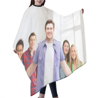 Personality  Group Of Students At School Hair Cutting Cape