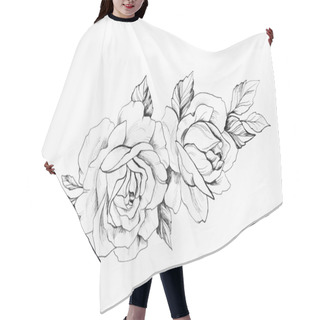 Personality  Sketch Of A Branch Of Beautiful Roses On A White Background. Hair Cutting Cape