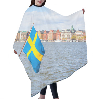 Personality  Swedish Flag On The Rear Of A Boat In Stockholm Hair Cutting Cape