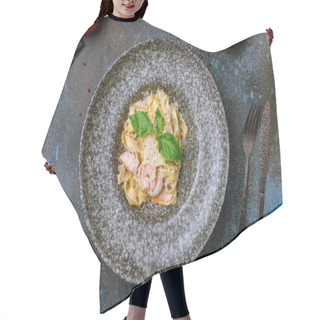 Personality  Fettuccine With Shrimp And Salmon On Grey Plate Hair Cutting Cape