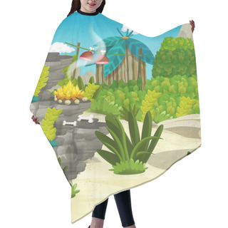 Personality  Cartoon Nature Scene With Primitive Village Hair Cutting Cape