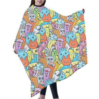 Personality  Funny Doodle Monsters Seamless Pattern For Prints, Designs And Coloring Books Hair Cutting Cape