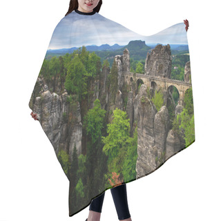 Personality  Bastei Bridge In Saxon Switzerland, At Sunrise And The Mist Over The River Elbe, National Park Saxon Switzerland. Beautiful Germany Landscape. Summer Morning With Grey Clouds In The Bastei Monument.  Hair Cutting Cape