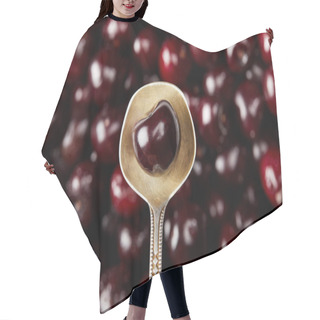 Personality  Top View Of Fresh Ripe Sweet Cherry On Vintage Spoon On Blurred Cherries Background Hair Cutting Cape