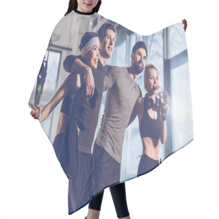 Personality  Group Of Sportive People In Gym Hair Cutting Cape