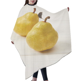 Personality  Raw Organic Yellow Pears On Wooden Background Hair Cutting Cape