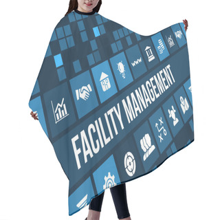 Personality  Facility Management Concept Image With Business Icons And Copyspace. Hair Cutting Cape