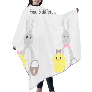 Personality  Find 5 Differences, Easter Game For Children, Chick And Bunny In Cartoon Style, Education Game For Kids, Preschool Worksheet Activity, Task For The Development Of Logical Thinking, Vector Hair Cutting Cape