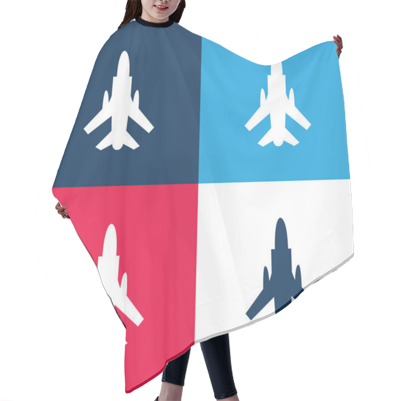 Personality  Army Airplane Bottom View Blue And Red Four Color Minimal Icon Set Hair Cutting Cape