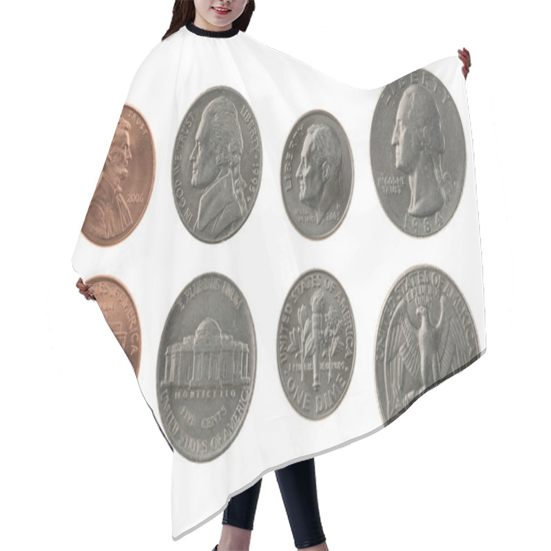 Personality  US Coins Collection Isolated On White Hair Cutting Cape