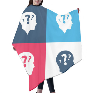 Personality  Bald Head Side View With Three Question Marks Blue And Red Four Color Minimal Icon Set Hair Cutting Cape