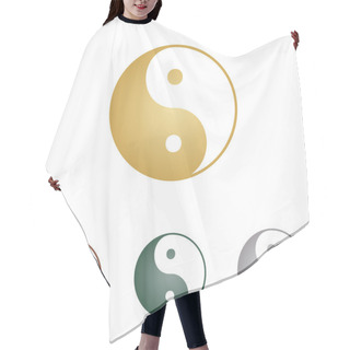Personality  Ying Yang Symbol Of Harmony And Balance. Metal Icons On White Backgound. Hair Cutting Cape