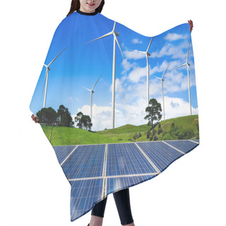 Personality  Solar Panel And Wind Turbine Farm Clean Energy. Hair Cutting Cape