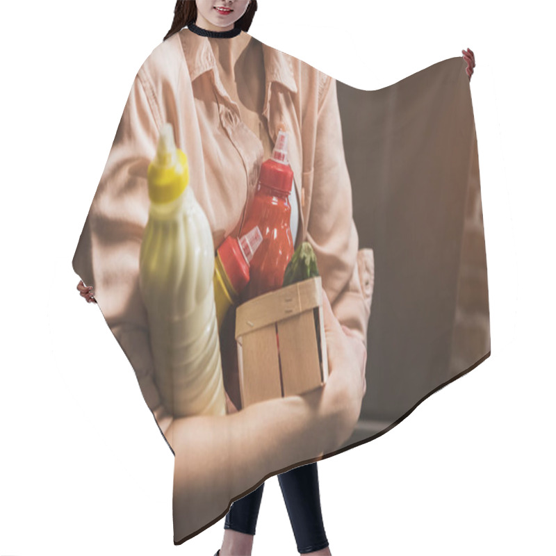 Personality  Young woman holding food hair cutting cape