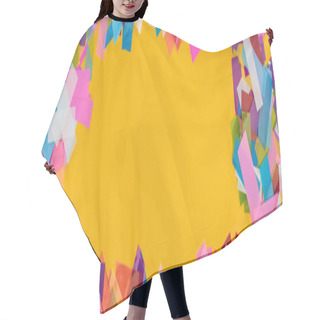 Personality  Panoramic Shot Of Multicolored Confetti Frame On Yellow Background  Hair Cutting Cape