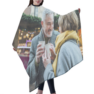 Personality  Elderly Couple Drinking Hot Drinks At Christmas Market! Hair Cutting Cape