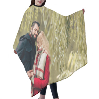 Personality  Happy Couple In Autumn Park   Hair Cutting Cape