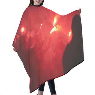 Personality  Flaming Red Flare During A Street Protest In The City Hair Cutting Cape