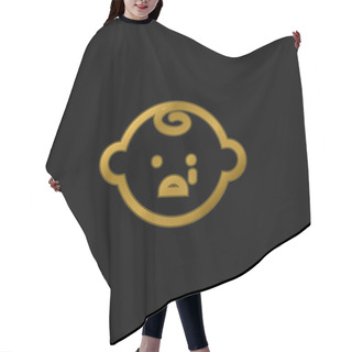 Personality  Baby Face Crying Gold Plated Metalic Icon Or Logo Vector Hair Cutting Cape