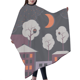 Personality  Vector Background With Houses At Night Time. Hair Cutting Cape